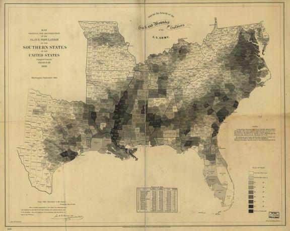 1860 yılında köle sahibi eyaletlerin her ilçesinde nüfustaki kölelerin yüzdesi.