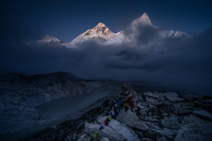 Everest dağ manzaralı Kalapattar bakış üzerine geceleri, Everest bölgesi, Nepal