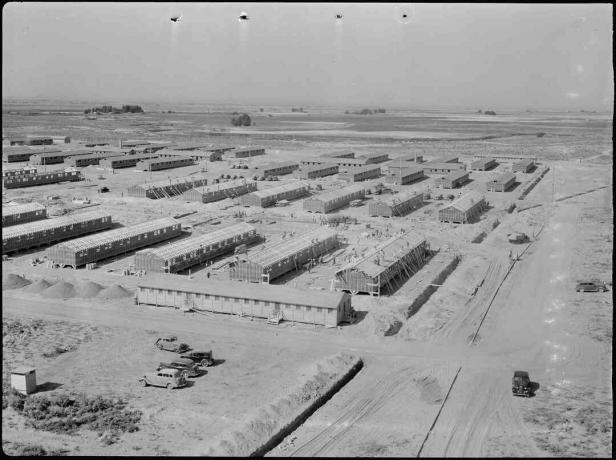 Minidoka Savaş Relokasyon Kurumu merkezinin panoramik görünümü