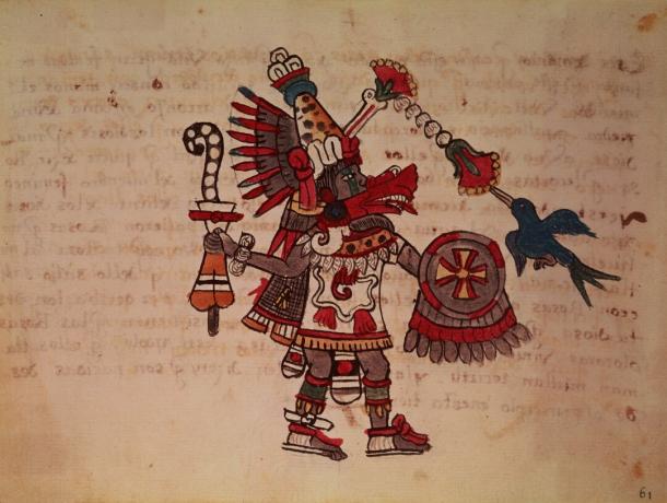 Toltec ve Aztek tanrısı Quetzalcoatl; tüylü yılan, rüzgar tanrısı, öğrenme ve rahiplik, yaşam ustası, yaratıcı ve sivil, her sanatın patronu ve metalurjinin mucidi (el yazması)