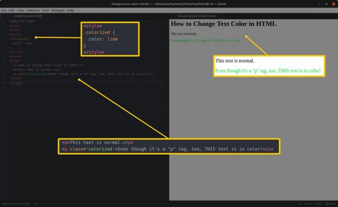 Solda HTML ve vurgulanmış bölümler ve sağda HTML önizlemesi ve vurgulanmış sonuçlar içeren kod düzenleyici