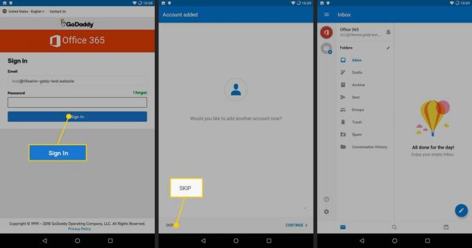 Android için Outlook'ta GoDaddy e-postasında oturum açın.