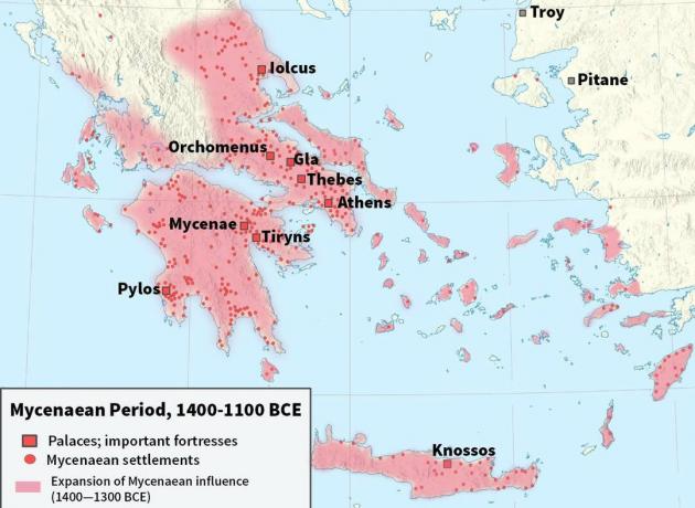 MÖ 1400-1100 yılları arasında Miken uygarlığını gösteren harita.