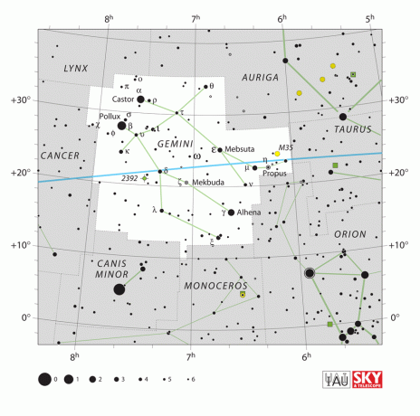 İkizler takımyıldızı için IAU şeması.