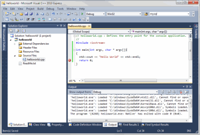 Visual C ++ 2010 Express Merhaba Dünya