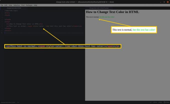 Solda HTML ve vurgulanmış bölümler ve sağda HTML önizlemesi ve vurgulanmış sonuçlar içeren kod düzenleyici