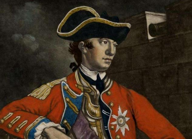 General William Howe, kırmızı bir İngiliz Ordusu üniformasıyla.