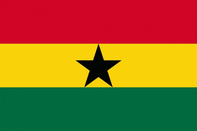 Gana bayrak kalın kırmızı, sarı ve yeşil şerit ve siyah yıldız merkezinde.