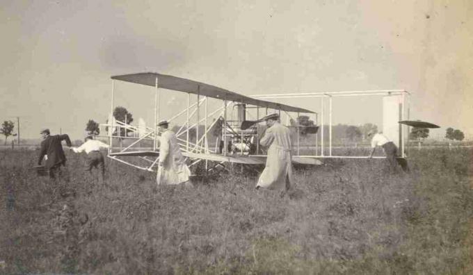 Wright B broşürü Huffman Prairie Flying Field hareketli öğrenciler