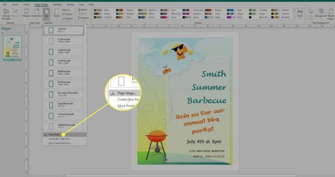 Sayfa Yapısı komutunun vurgulandığı Microsoft Publisher'ın ekran görüntüsü