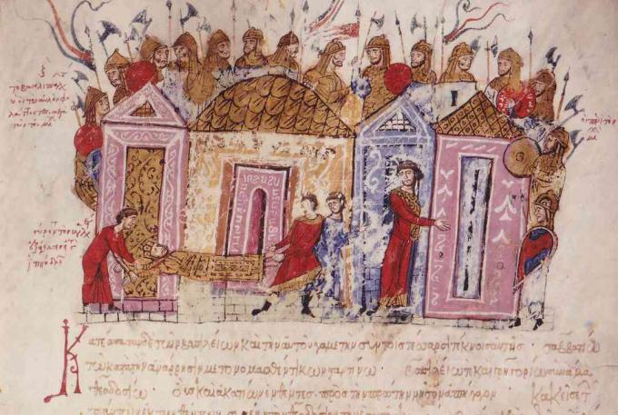 Varang Muhafızları (Madrid Skylitzes'ten Minyatür), 11.-12. yüzyıl. Koleksiyon Biblioteca Nacional, Madrid, İspanya.