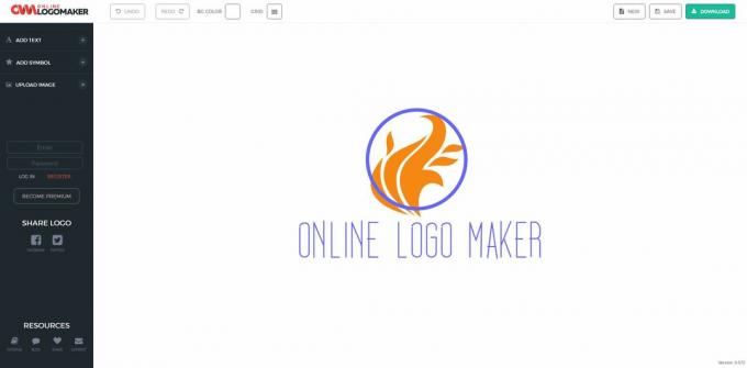 Online Logo Maker çalışma alanının ekran görüntüsü