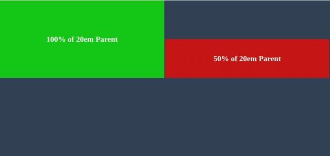 %100 yükseklikte ve 20em ebeveynli CSS öğesi
